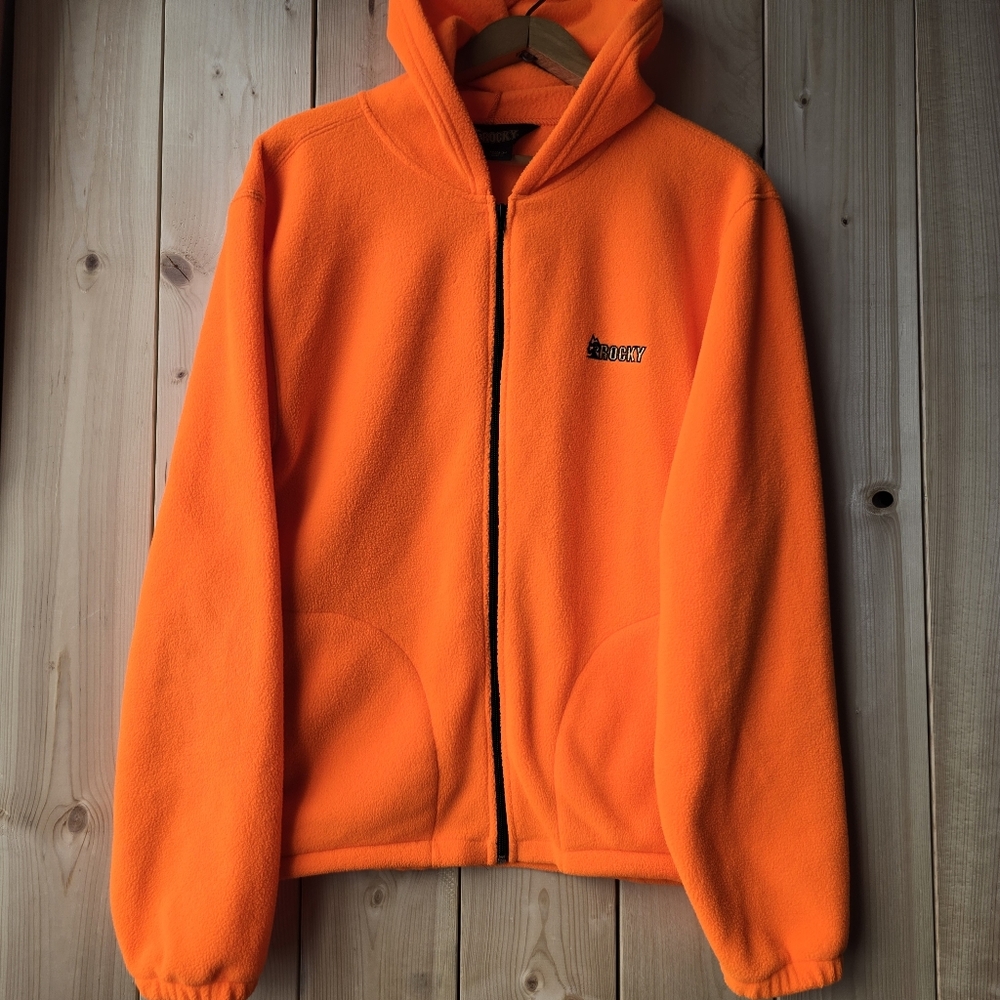 Rocky Neon Orange Fleece Zip Up Sweater Jacket Mens Medium